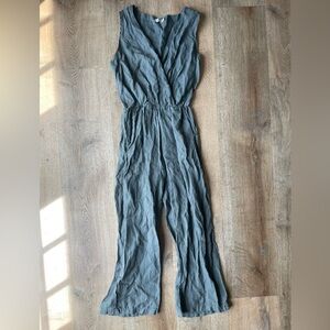 Anna Melani Linen Jumpsuit XS Made in Italy Wide Leg Sleeveless Gray One Piece